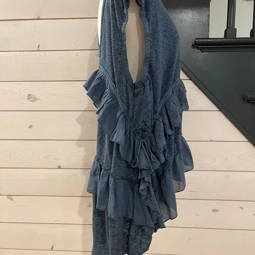 081Free People Claire Tee Tunic Top Eyelet Embroidered Ruffle Slouchy NWOT Small